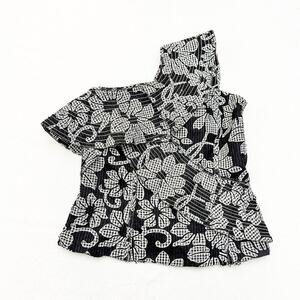 Zara Ruffled Off the Shoulder Top Black White Flower Print Size XS